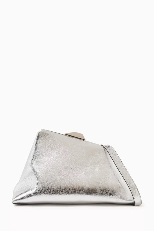 The Attico Day Off Craquele Shoulder Bag in Metallic Leather