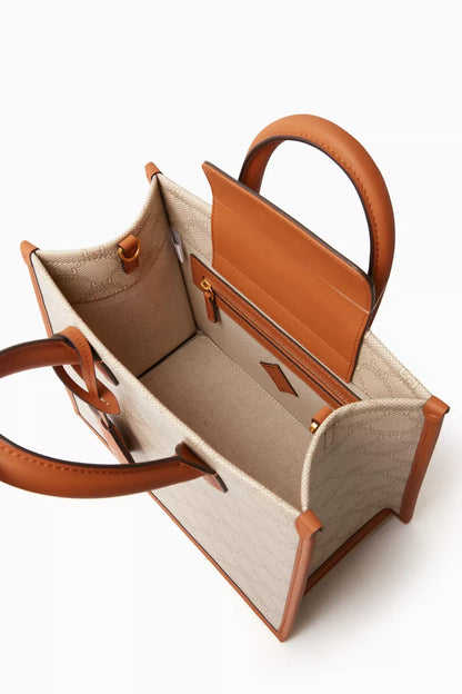 MCM Small Himmel Tote Bag in Canvas Oatmeal
