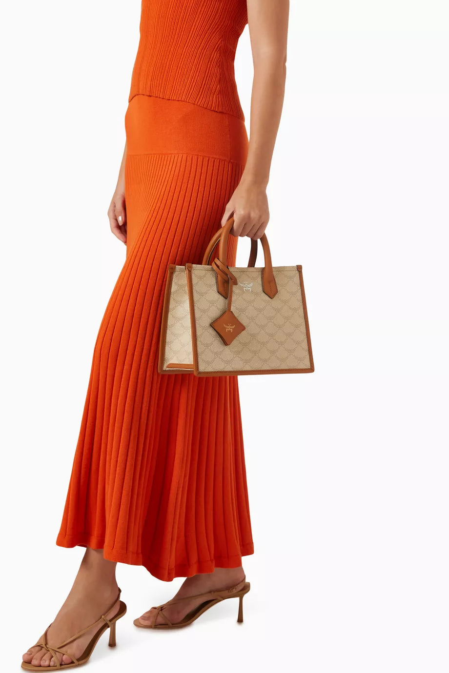 MCM Small Himmel Tote Bag in Canvas Oatmeal