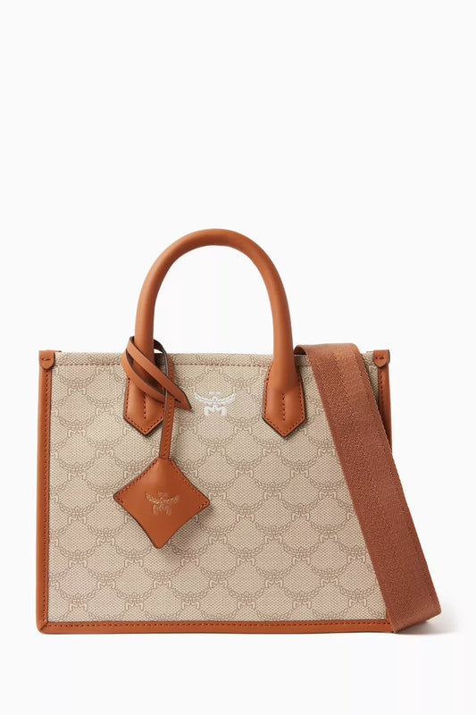 MCM Small Himmel Tote Bag in Canvas Oatmeal