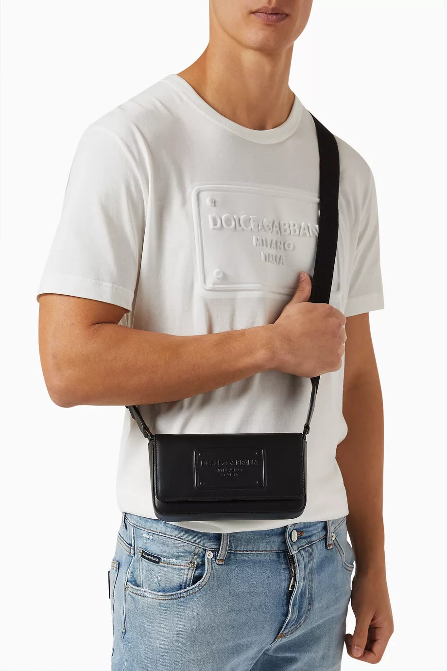 DOLCE & GABBANA Logo-embossed Crossbody Bag in Leather Black
