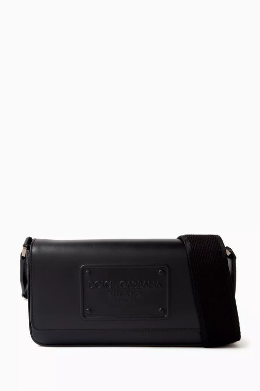 DOLCE & GABBANA Logo-embossed Crossbody Bag in Leather Black
