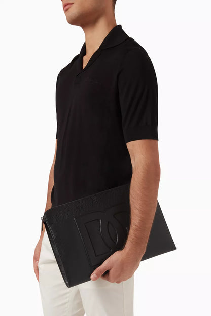 DOLCE & GABBANA Large Logo Pouch in Deerskin Black