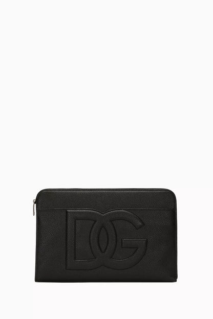 DOLCE & GABBANA Large Logo Pouch in Deerskin Black