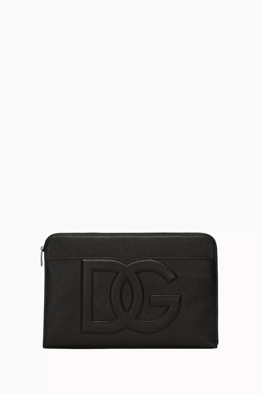 DOLCE & GABBANA Large Logo Pouch in Deerskin Black