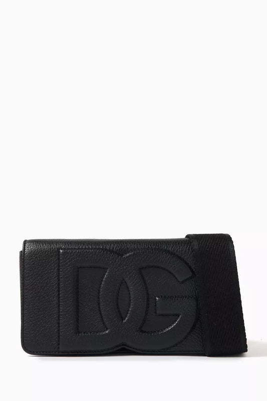 DOLCE & GABBANA DG Logo Crossbody Bag in Leather Black Men
