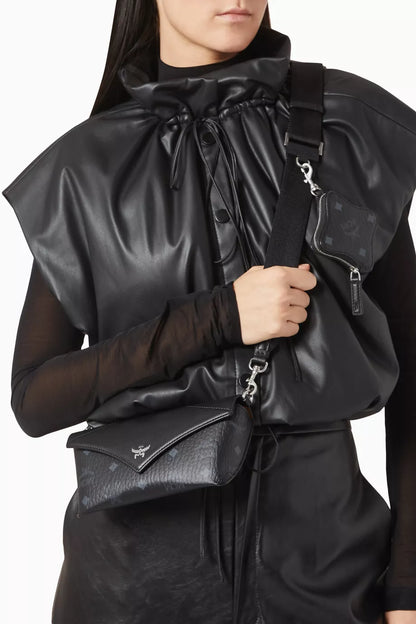 MCM Small Crossbody Pouch in Visetos Black
