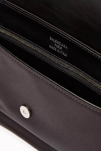 Balenciaga Leopolda Pochette in Distressed Satin Black
