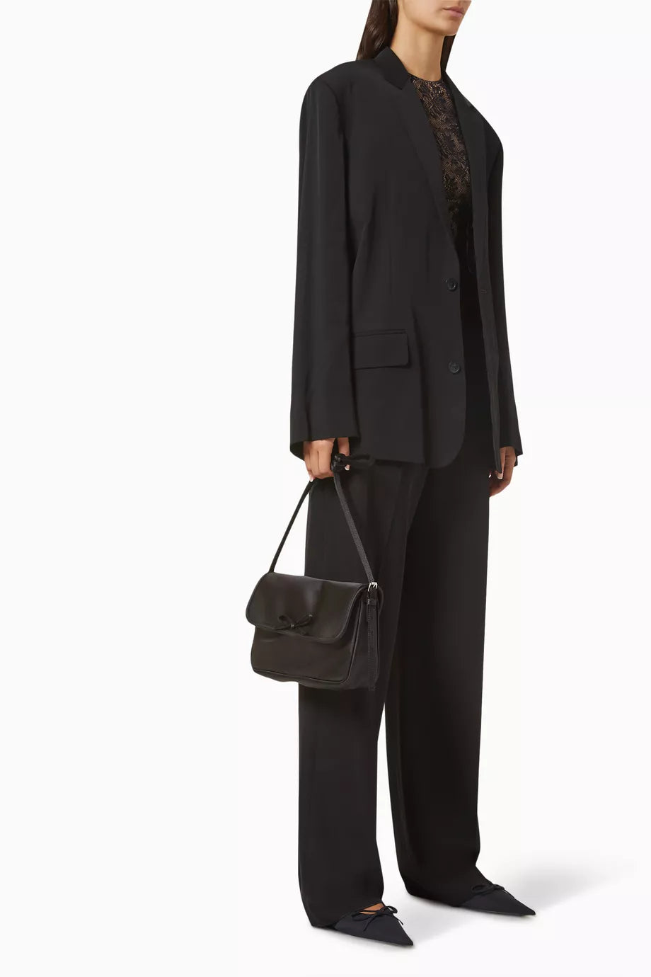 Balenciaga Leopolda Pochette in Distressed Satin Black