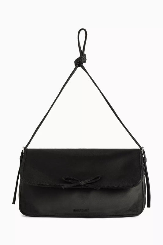 Balenciaga Leopolda Pochette in Distressed Satin Black
