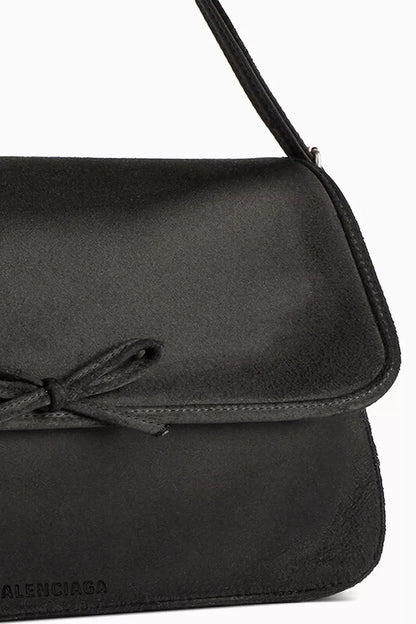 Balenciaga Leopolda Pochette in Distressed Satin Black