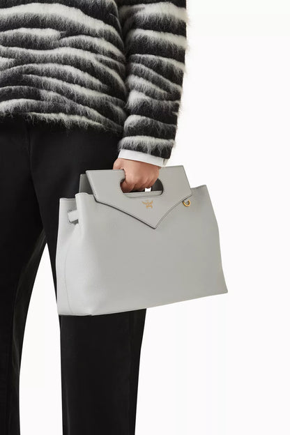 MCM Soft Diamond Tote Bag in Embossed Leather Grey