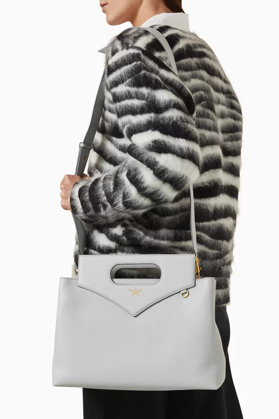 MCM Soft Diamond Tote Bag in Embossed Leather Grey