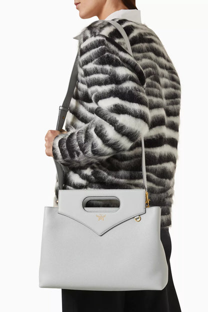 MCM Soft Diamond Tote Bag in Embossed Leather Grey