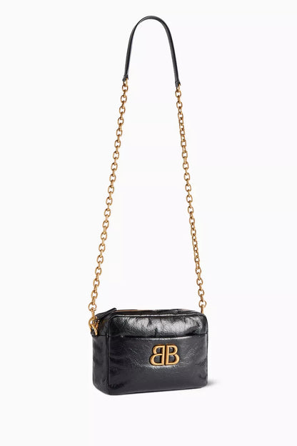 Balenciaga XS Monaco Camera Bag in Arena Calfskin Black