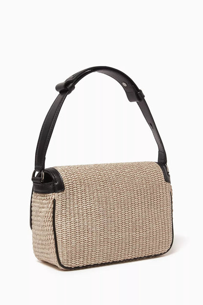 Versace Milano Crossbody Bag in Raffia & Calf Leather Beige
