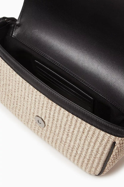 Versace Milano Crossbody Bag in Raffia & Calf Leather Beige