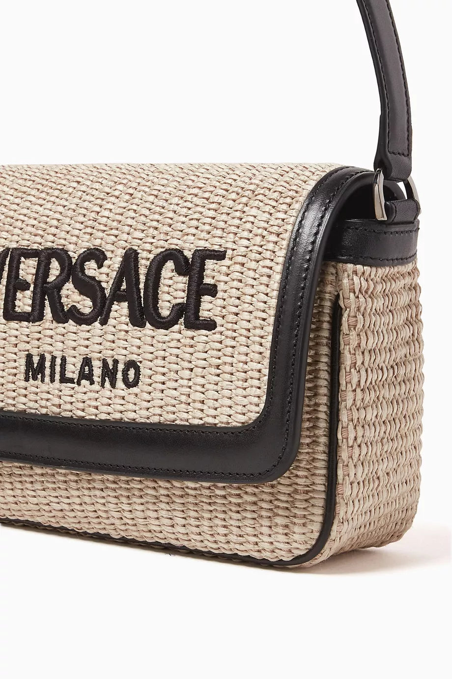Versace Milano Crossbody Bag in Raffia & Calf Leather Beige