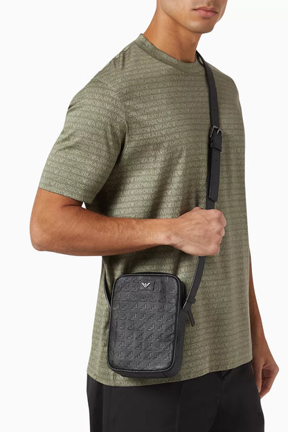Emporio Armani Tech Case in Embossed Eagle-print Leather Men