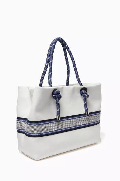 Emporio Armani MyEA Logo-tape Shopping Tote Bag White Navy