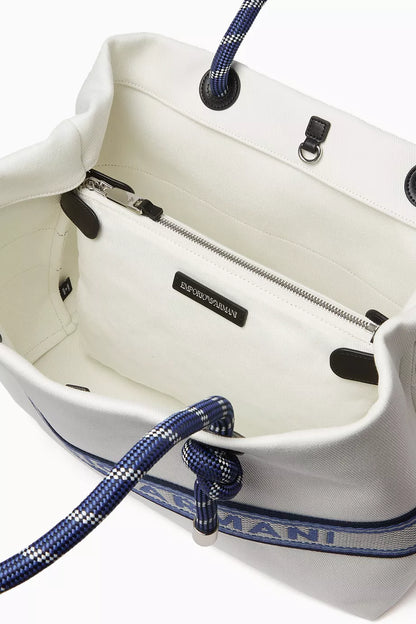 Emporio Armani MyEA Logo-tape Shopping Tote Bag White Navy