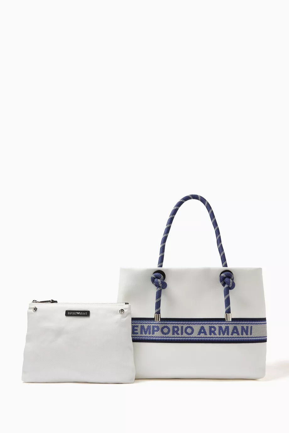 Emporio Armani MyEA Logo-tape Shopping Tote Bag White Navy