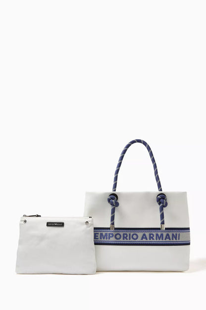 Emporio Armani MyEA Logo-tape Shopping Tote Bag White Navy