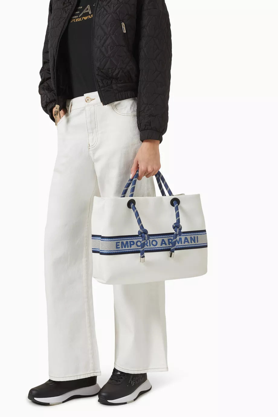 Emporio Armani MyEA Logo-tape Shopping Tote Bag White Navy