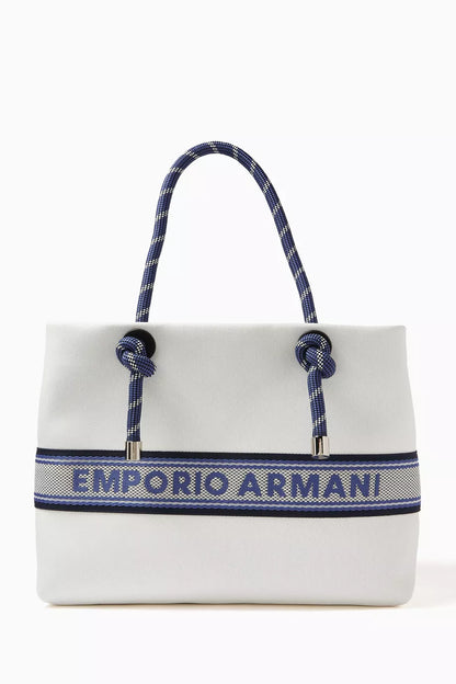 Emporio Armani MyEA Logo-tape Shopping Tote Bag White Navy