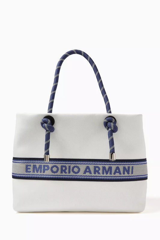 Emporio Armani MyEA Logo-tape Shopping Tote Bag White Navy