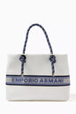 Emporio Armani MyEA Logo-tape Shopping Tote Bag White Navy