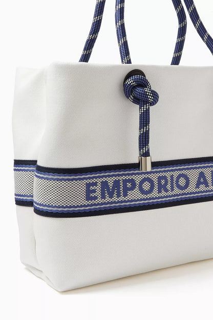 Emporio Armani MyEA Logo-tape Shopping Tote Bag White Navy