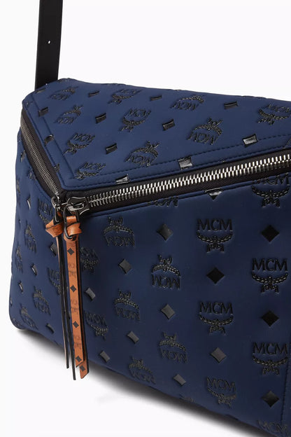 MCM Medium Diamond 3D Shoulder Bag in Canvas Navy