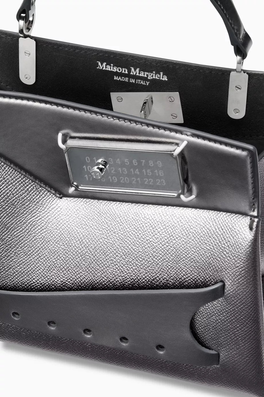 Maison Margiela Small Snatched Top-handle Bag in Metallic Calf Leather