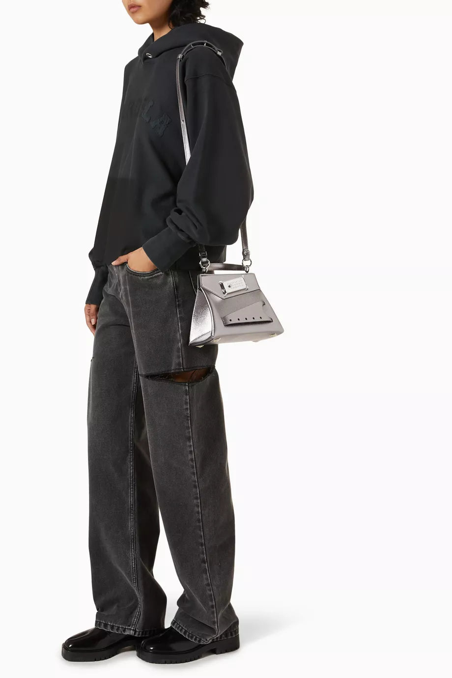 Maison Margiela Small Snatched Top-handle Bag in Metallic Calf Leather