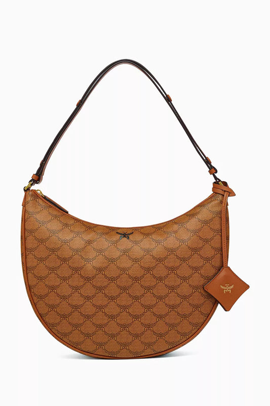 MCM Himmel Ascending Moon Hobo Bag in Lauretos Monogram Canvas Brown