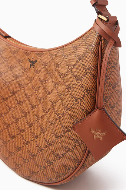 MCM Himmel Ascending Moon Hobo Bag in Lauretos Monogram Canvas Brown
