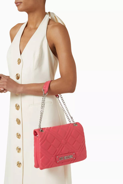 LOVE MOSCHINO Quilted Shoulder Bag in Faux Leather Pink