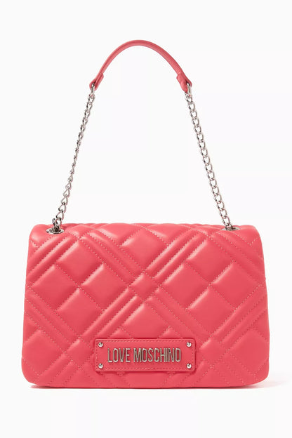 LOVE MOSCHINO Quilted Shoulder Bag in Faux Leather Pink