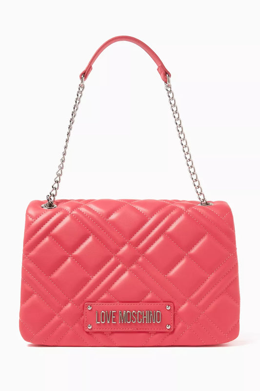 LOVE MOSCHINO Quilted Shoulder Bag in Faux Leather Pink