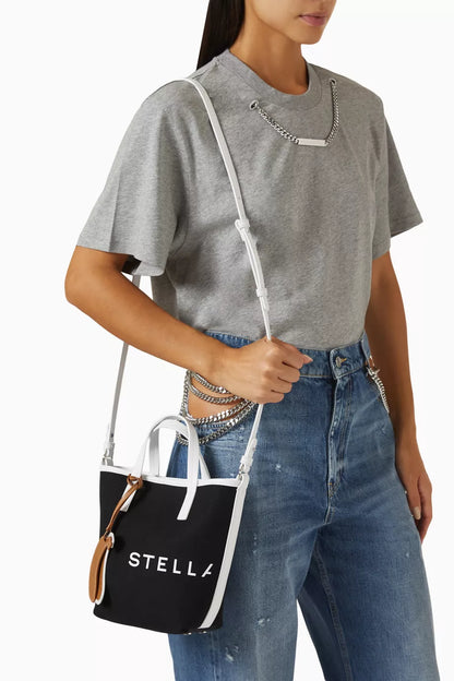 Stella McCartney Logo Crossbody Tote Bag in Bananatex® Canvas Black