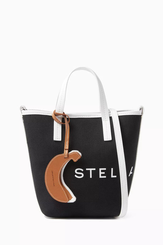 Stella McCartney Logo Crossbody Tote Bag in Bananatex® Canvas Black