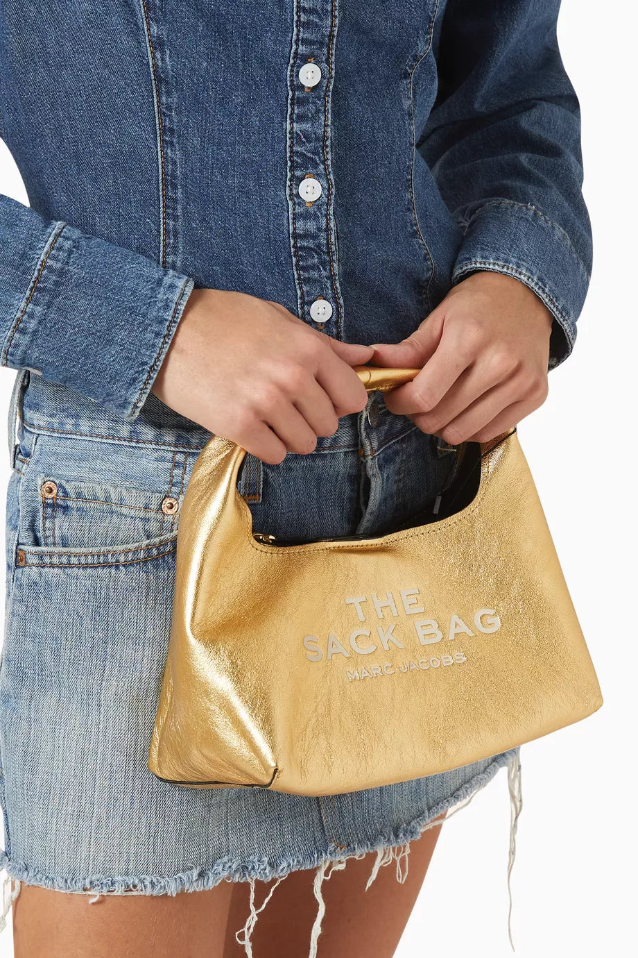 Marc Jacobs The Mini Sack Bag in Metallic Leather Gold