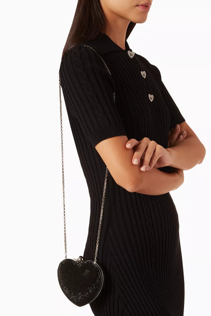 MACH & MACH Crystal-embellished Heart Clutch Bag in Suede