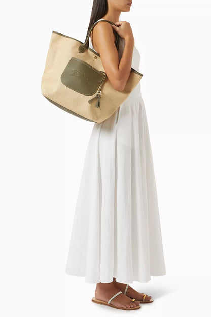 Longchamp Large Le Pliage Collection Basket Bag in Canvas artichoke
