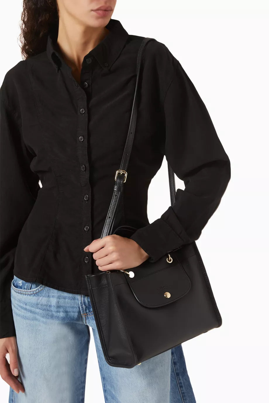 Longchamp Small Cabas Tote Bag in Leather Black