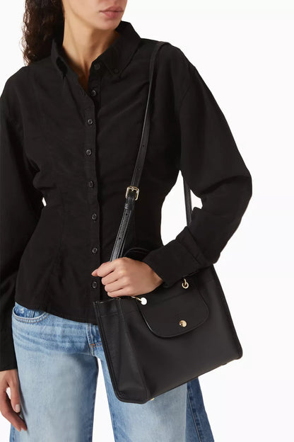 Longchamp Small Cabas Tote Bag in Leather Black