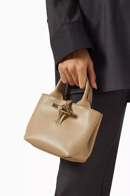 Longchamp XS Le Roseau Tote Bag in Calfskin Leather Neutral