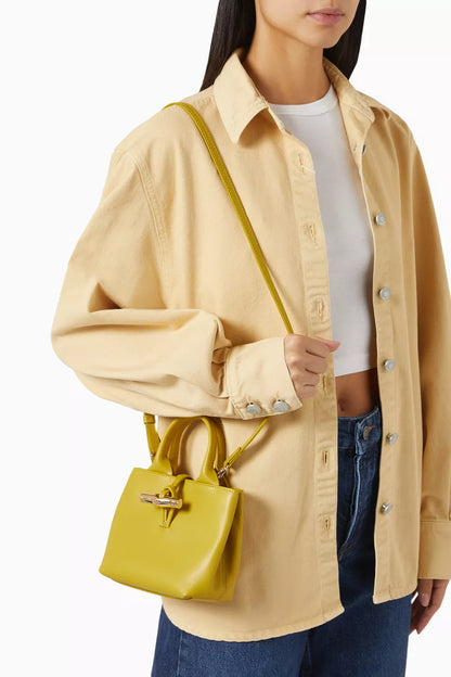 Longchamp XS Le Roseau Tote Bag in Calfskin Leather Ginger