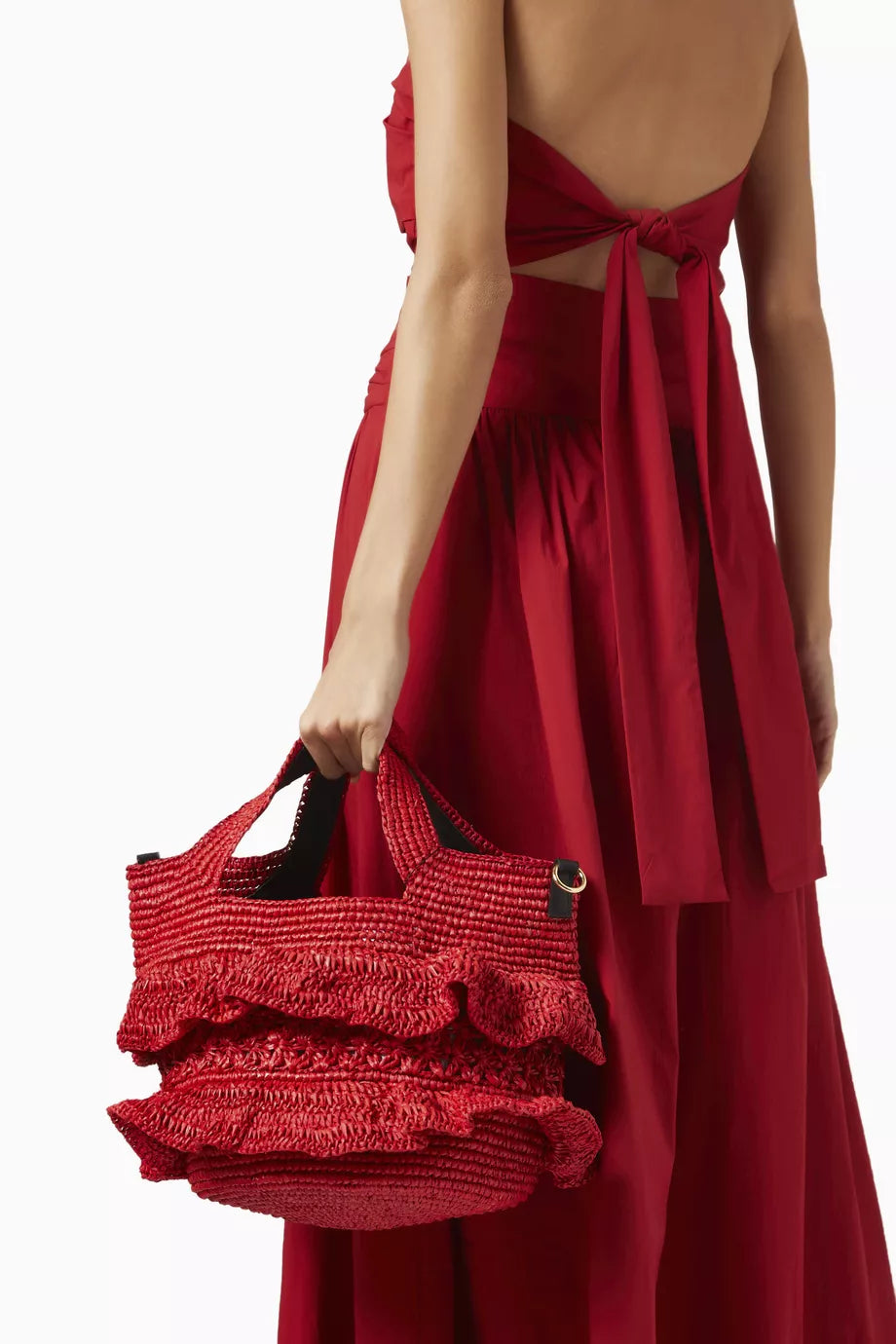 Sensi Studio Medium Ruffle Bag in Toquilla Straw